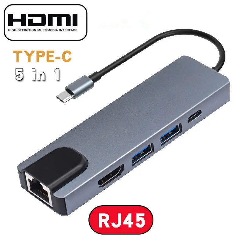 Концентратор Usb Type-C с блоком питания USB-C док-разветвитель совместимый MacBook/Pro/Air