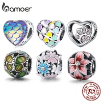 bamoer romantic 925 sterling silver rainbow heart color enamel charms beads fit original bracelets diy jewelry making scc902