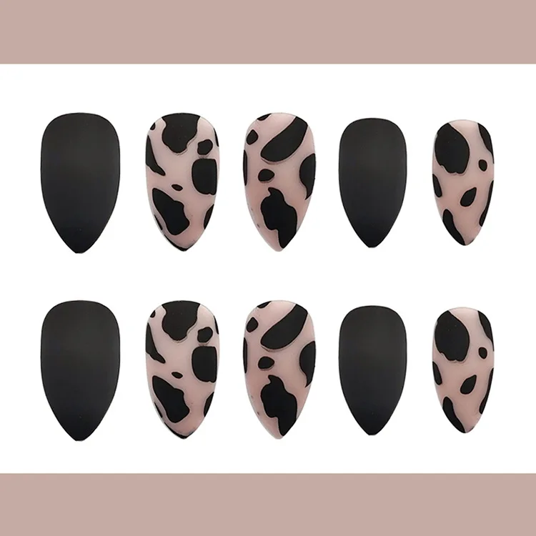 Full Cover fake Press on Nails Black Matte Leopard Print Pure Acrylic Frosted Ballerina acrylic for nails Artificial Designs