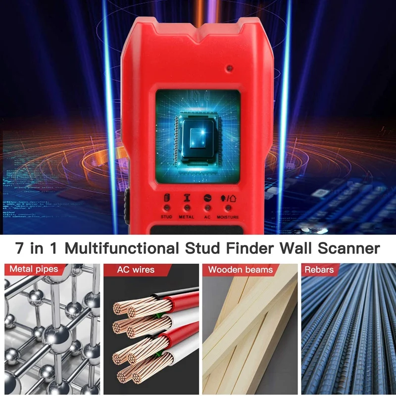 

7 in 1 LCD Display Stud Finder Sensor Wall Detector for Wood Metal Studs AC Wire Moisture Temperature Detection