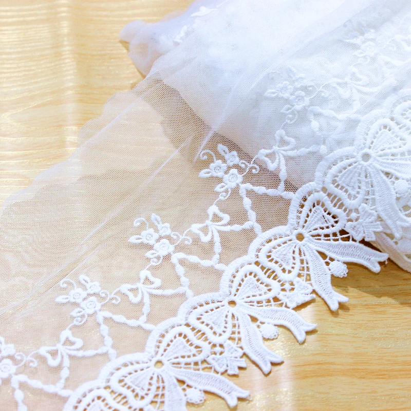 

Lace Trim 5 yard Ivory Gauze Mesh Tulle Bow Cotton Embroidered Ribbon Tapes Dress Skirt Clothing Fabric 16cm 6.3""Wide M4F276