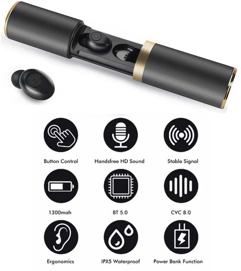 

Soopii Wireless Earphone Bluetooth V5.0 Headphone with 1000mAh Power Bank Sports Earbuds Headset For Phones MP3 and Others