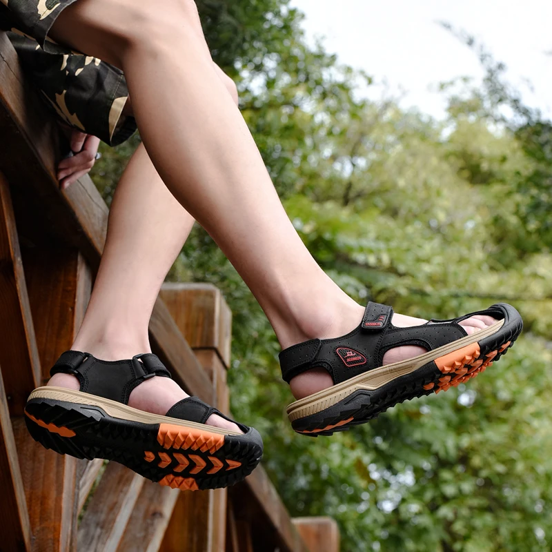 

Summer Sandals&slippers Men's Shoes Slippers Outdoor Black Rubber Man Beach Flip Flops Genuine Leather