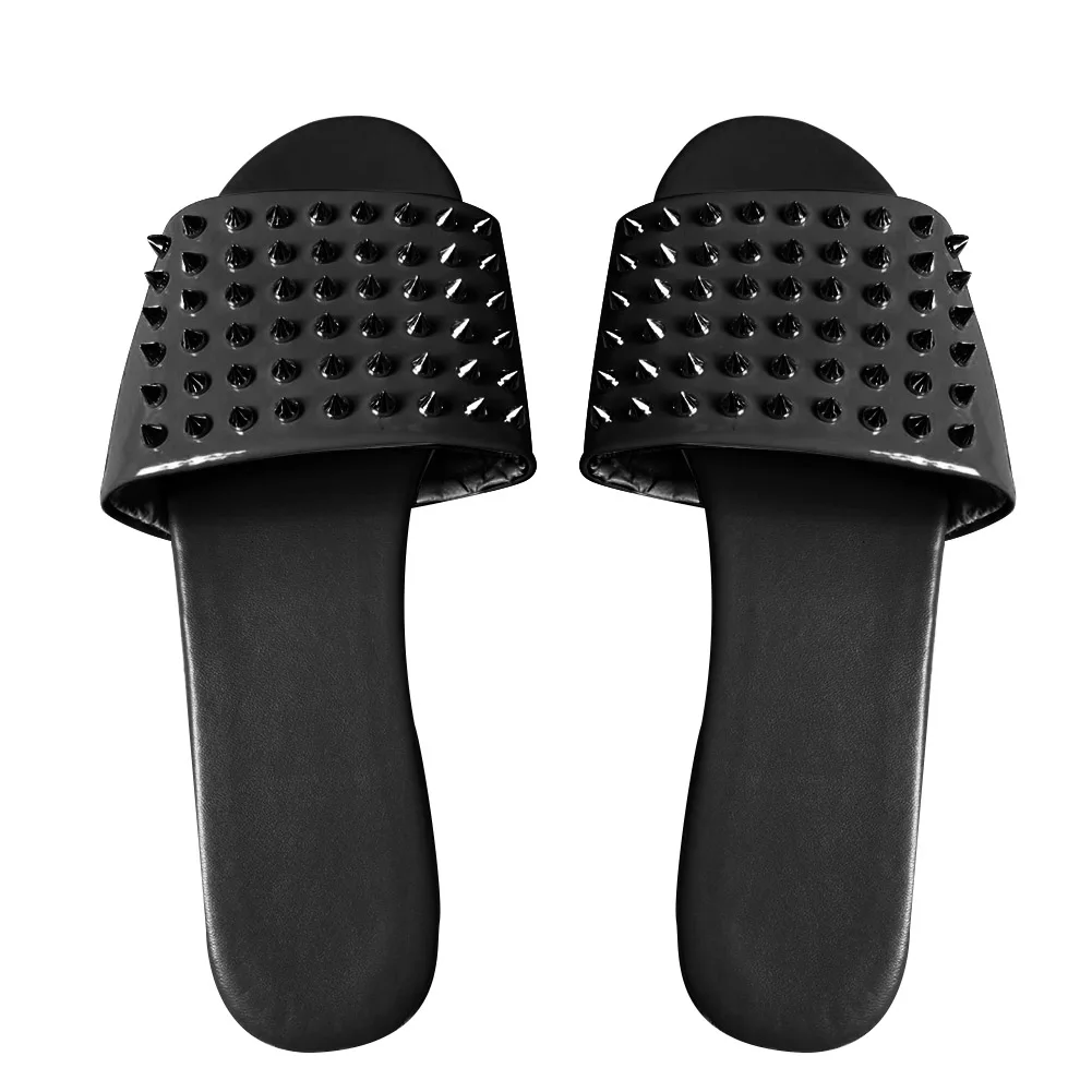 

1pair Open Toe Party Outdoor Slip On Summer Beach Gift Shopping Walking Casual Daily Flat Heel Home Fashion Women Rivet Slippers