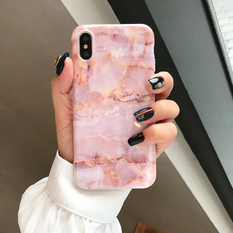 Розовый мраморный чехол для телефона iPhone11 X XS 8 7 6 6S PluS XR XSmaxTPU глянцевый мягкий