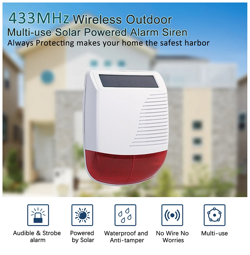 Outdoor Waterproof Wireless Solar Strobe Siren 433MHz For Home Burglar Wifi GSM Alarm System enlarge