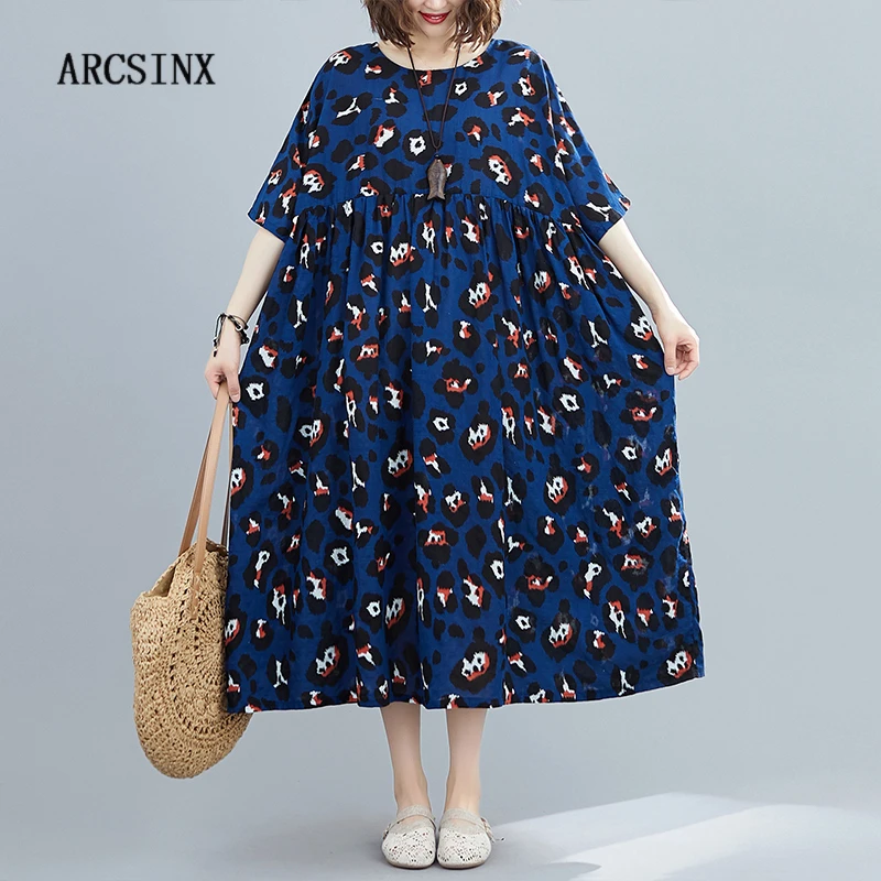 

Платье в стиле бохо ARCSINX, женские летние хлопковые платья большого размера 4XL, 5XL, 6XL темно-синего цвета с коротким рукавом и сарафаны, Пляжное ...