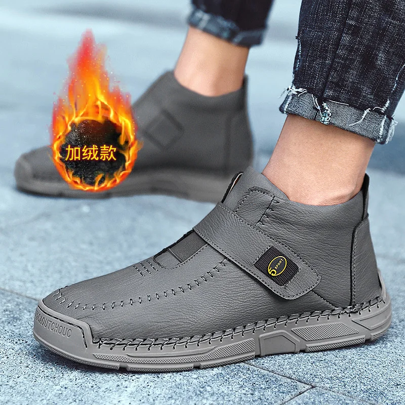 

Winter Warm Casual Shoes For Men Inside Fur Male Pu Leather Shoes High Top Youth Fashion Men Shoes Hand Made Mens Walking Shoes