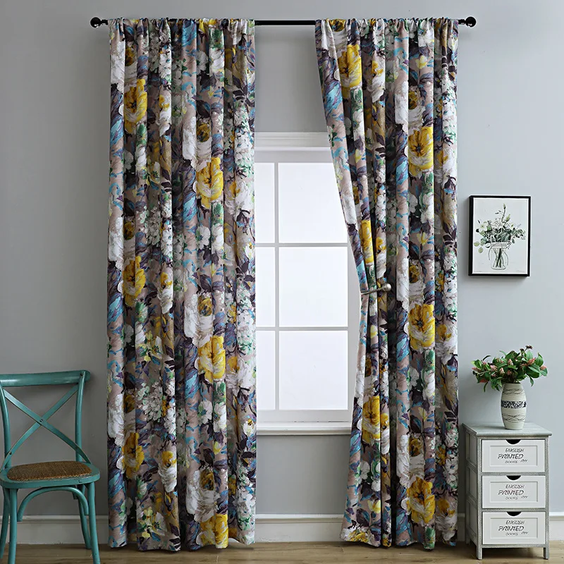 

2022 New American Curtains for Living Dining Room Bedroom Retro Printed Curtains Semi-shading French Window Jacquard Curtains