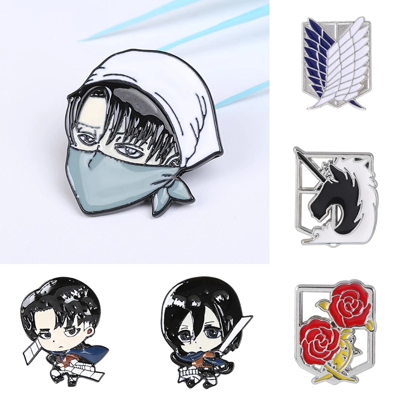 

Anime Attack On Titan Mikasa Ackerman Lapel pins Brooch Shingeki No Kyojin Levi Badge Brooches for Women Men Christmas Jewelry