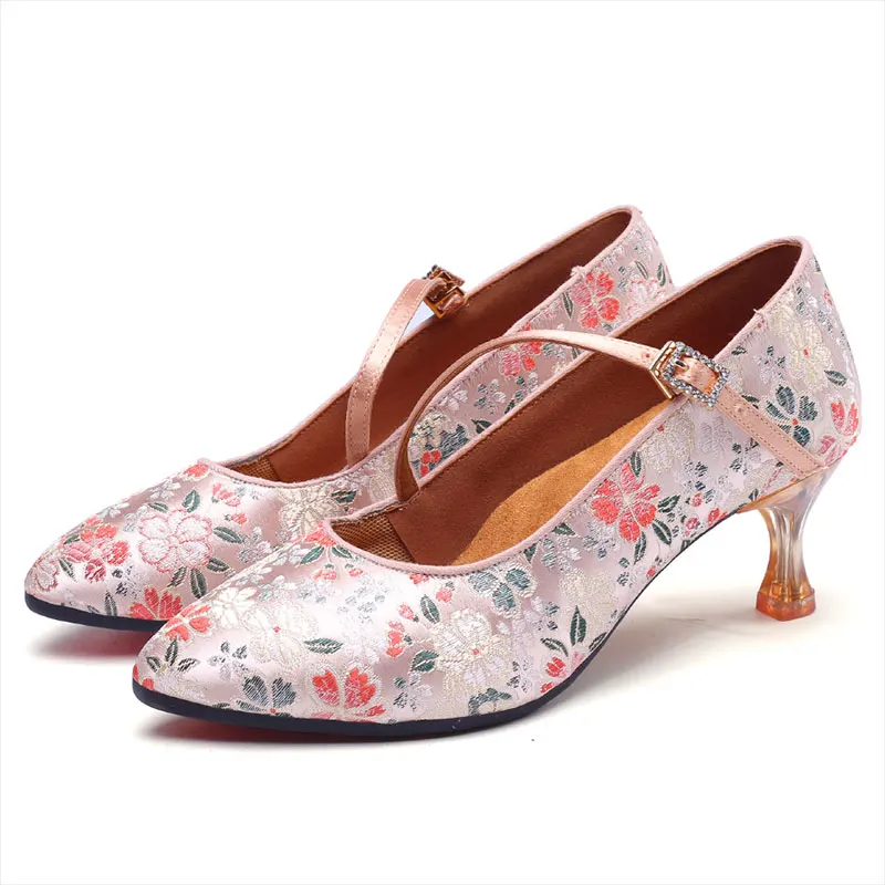 Women Dance shoes Latin Ballroom Modern Tango Party Shoes Chinese style Woman Pumps High heels Ladies Jacquard cotton Embroidery