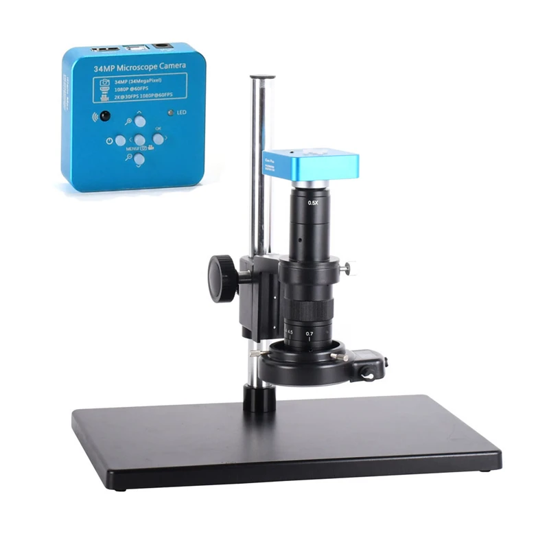 

KE-211 CCD 34MP Soldering Remote Control Microscope Camera HDMI USB Outputs 180X C-mount Lens LED Light Big Boom for PCB Repair