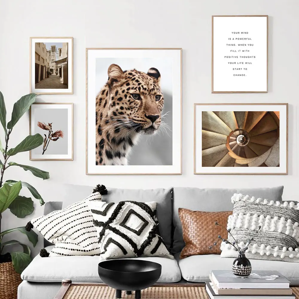 Пейзаж настенная живопись тигр цветок художественный постер скандинавский