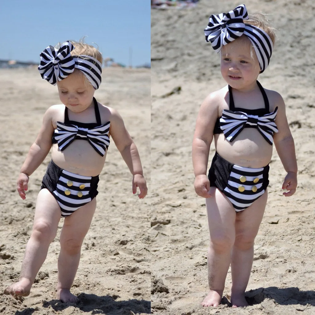 Детский купальник Новинка Комплект из 3 предметов Топы в полоску для маленьких