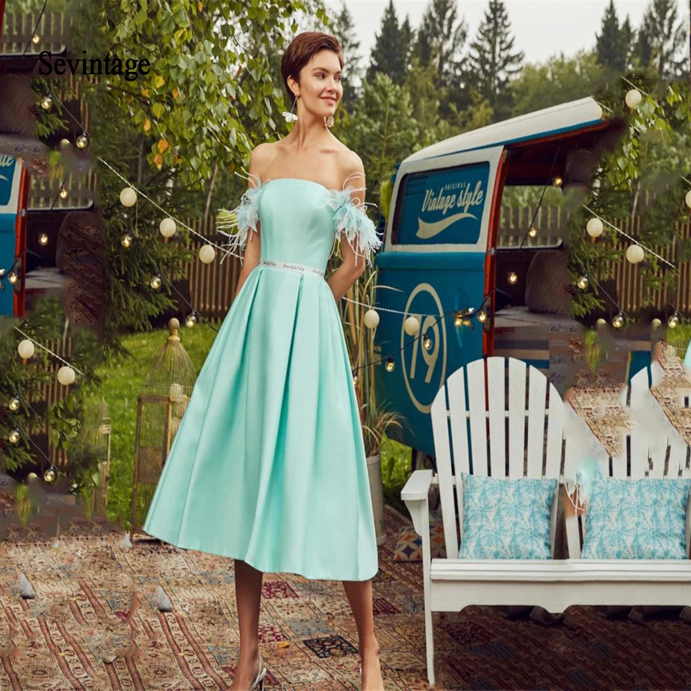 Коктейльные платья с перьями Sevintage 2020 Ba tea u-образным вырезом лентами и поясом