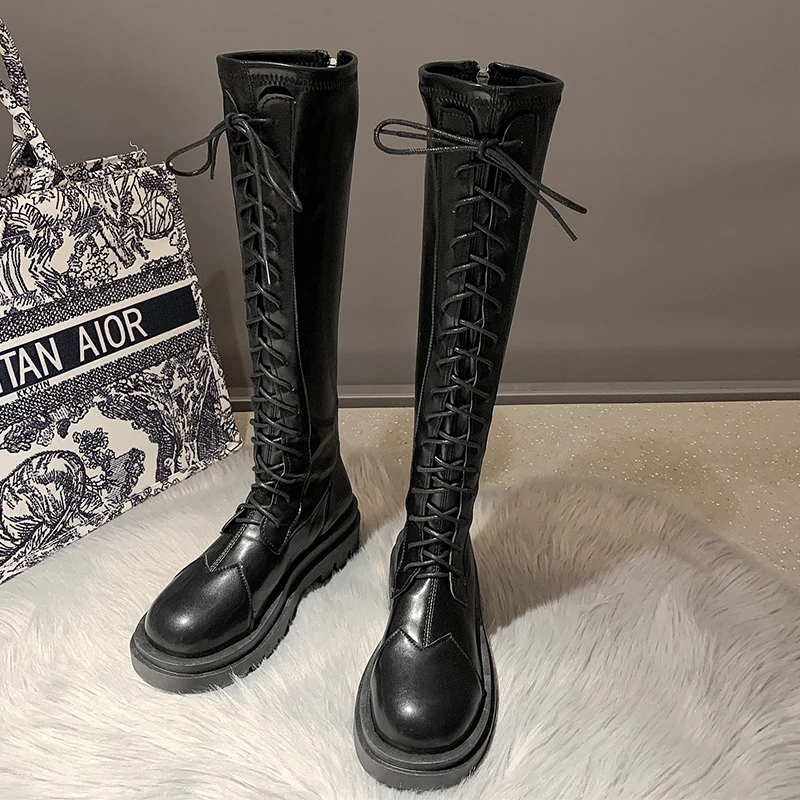 

Женские сапоги в рыцарском стиле, новинка осенне-зимнего сезона 2022, женские тонкие сапоги ниже колена в британском стиле, женские сапоги до ...