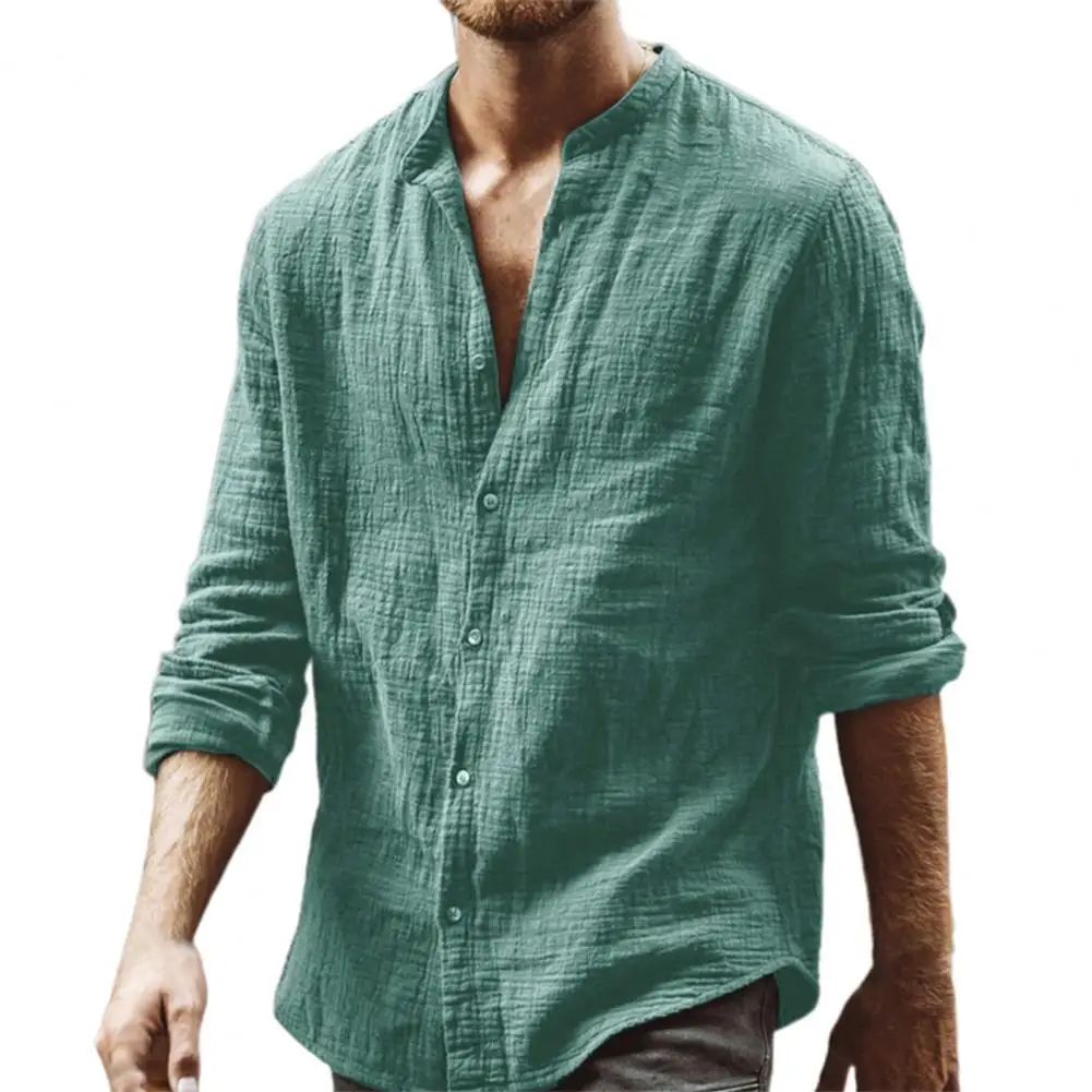 

Men Shirt Men's Shirts Blouse Cotton Linen Shirt Loose Tops Single-breasted Autumn Top Tshirt Work Casual Handsome Men Shirts
