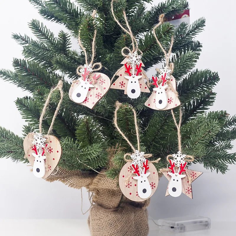 1 комплект 6 шт. рождественские украшения деревянные печатные Merry Christmas Doll Tree