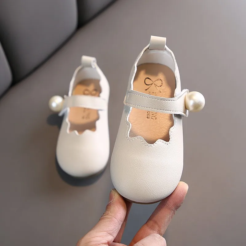 Spring Autumn Girls Princess Shoes Pearl Mary Janes Leather Kids Flats Baby Girl Single Toddlers White Black 1-6y |