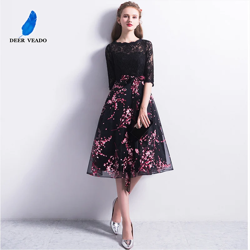 DEERVEADO Robe De Soiree короткое Кружевное Вечернее Платье С официальное с короткими