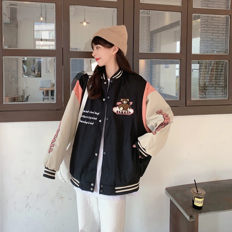 

NEW Womens Coats and Jackets High Street Hip Hop Baseball Uniforms Street Casual Coat Loose Stitching Jacket Tops Embroidery