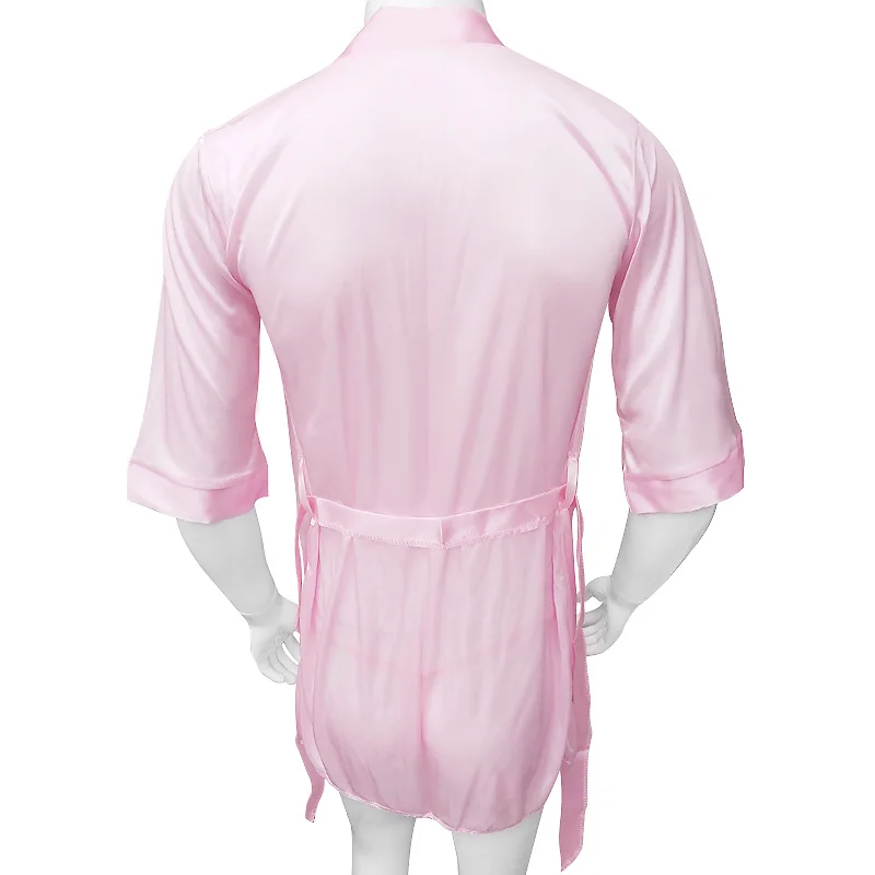 Блестящий Шелковый Атласный халат для мужчин банный нижнее белье комбинация с