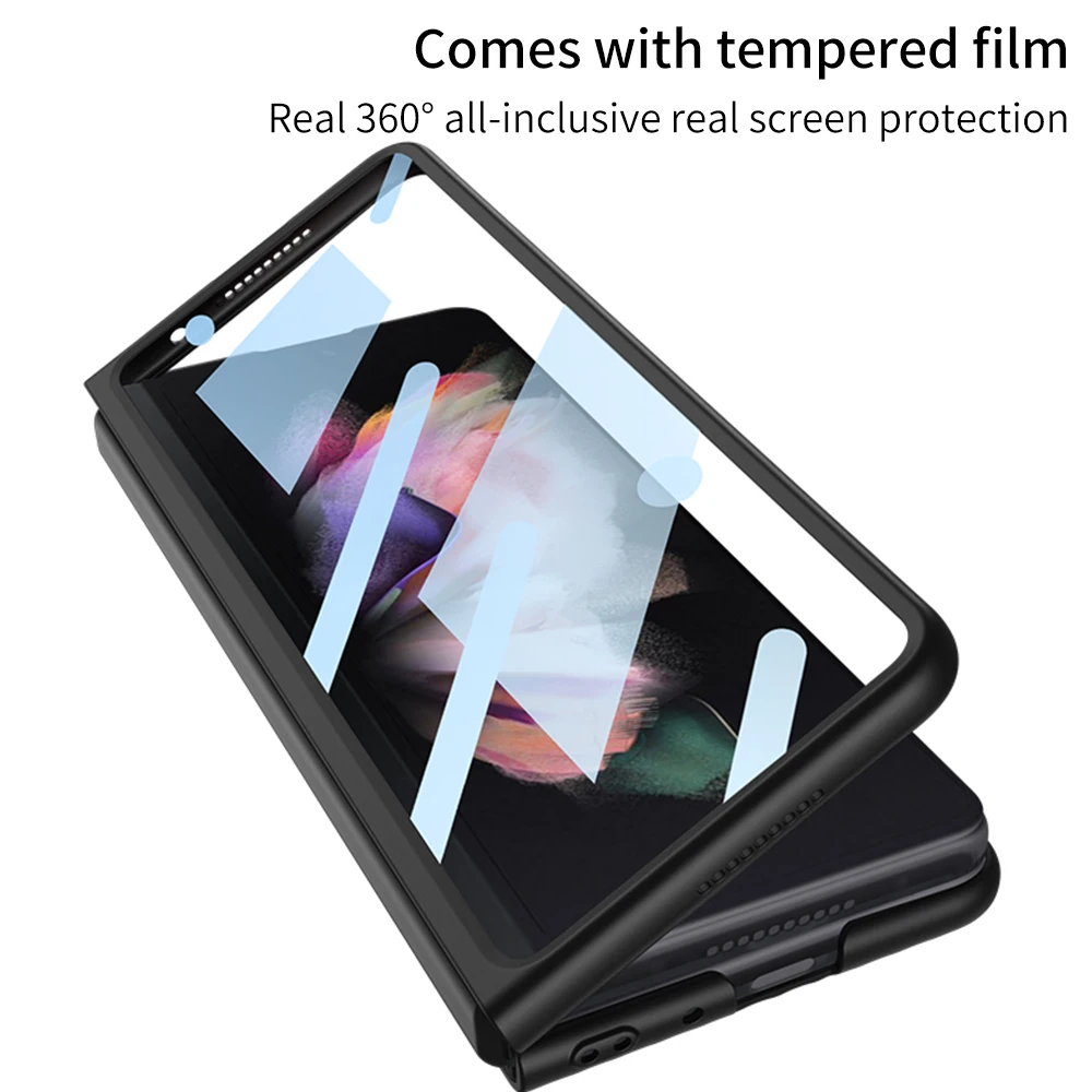 luggage design phone case with magnetic bracket for samsung galaxy z fold 3 5g fold3 hard cover w front tempered glass film free global shipping