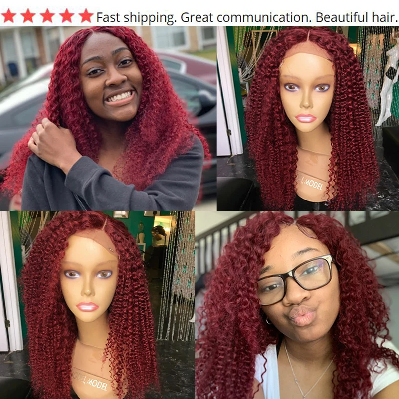 Красные 99J бразильские волосы 4 пучка кудрявые вьющиеся человеческие бордовые