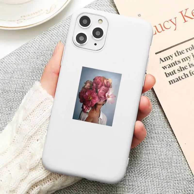 

design fashion flowers women painting Phone Cases Candy Color for iPhone 11 12 mini pro XS MAX 8 7 6 6S Plus X 5S SE 2020 XR