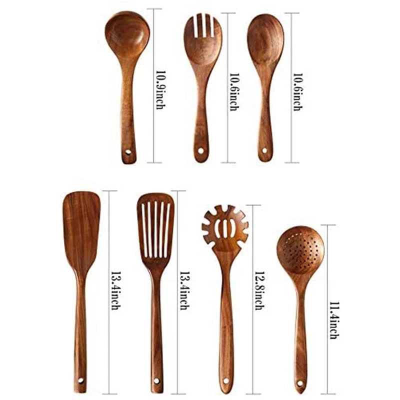 Thailand Teak Natural Wood Tableware Spoon Ladle Turner Long Rice Colander Soup Skimmer Cooking Spoons Scoop Kitchen Tool Set | Дом и сад