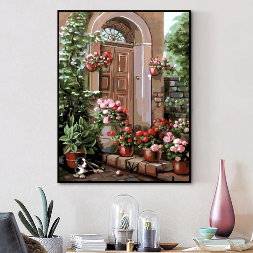 AZQSD Oil Painting By Numbers Door DIY Unframe Acrylic Paint Decor For Home Coloring Landscape Unique Gift Kits | Дом и сад