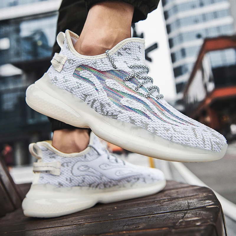 

Explosions Summer Men Running Shoes Beacon Flying Woven Popcorn Air Cushion Tide Shoes Soft Jogging Athletics Casual Sport Shoes