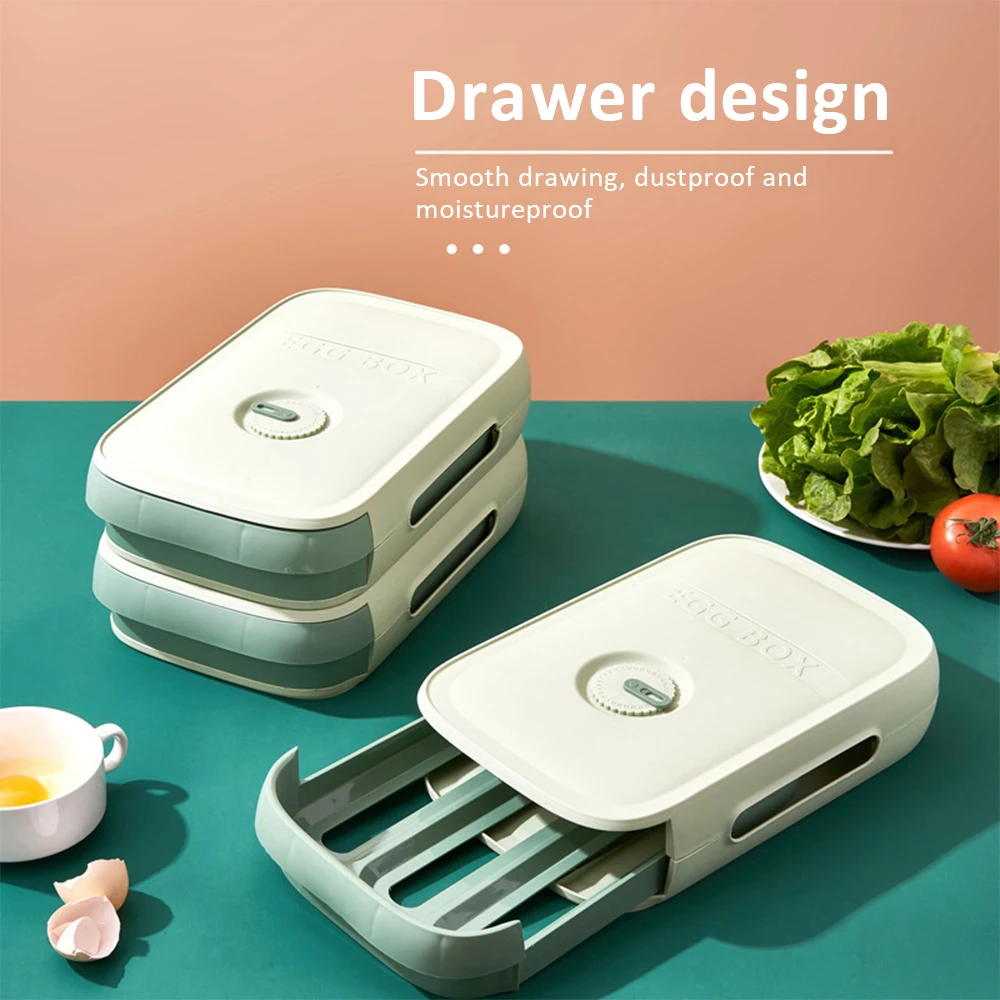 

Drawer type egg storage box refrigerator egg tray box with date reminder vent design egg box suitable for kitchen storage tools