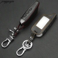 jingyuqin 3 buttons leather car styling key cover case for starline b9 b6 a91 a61 twage two way car alarm system keychain