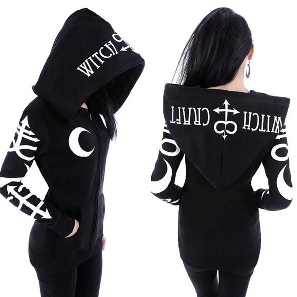 

Big Hooded Zip Up Straight Dark Style Sweatshirt Harajuku Xxl Poleron Mujer 2020 Punk Fashion Slim Hoodie Crescent Print Women