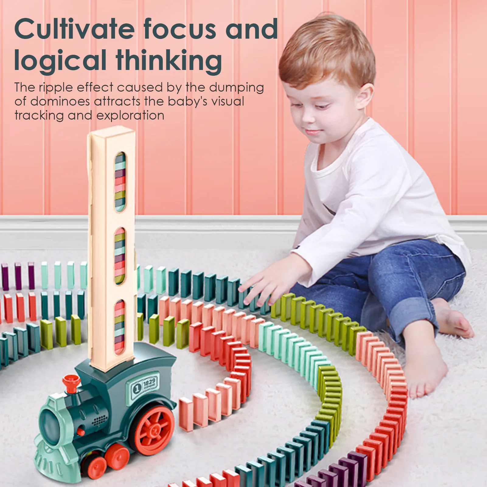 Kids Domino Train Car Set Sound Light Automatic Laying Brick Colorful Dominoes Blocks Game Educational DIY Toy Handsome | Игрушки и