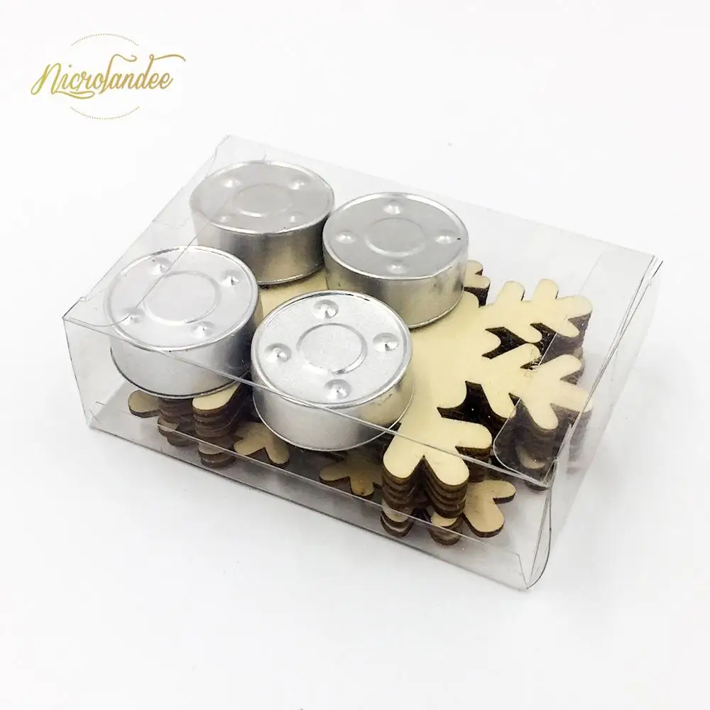 NICROLANDEE 4 pcs/set DIY Wood Laser Cut Snowflake Tea Light Candle Holder Vintage Christmas Stand Home Decoration 85 | Дом и сад