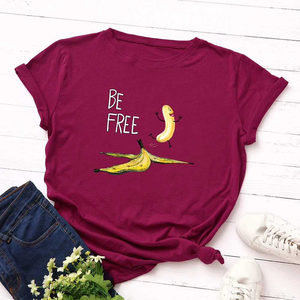 

Women Graphic Tees Female Oversized T Shirts Clothes Short Sleeve 100% Cotton Funny Free Banana Print Tee Tops Harajuku Shirt