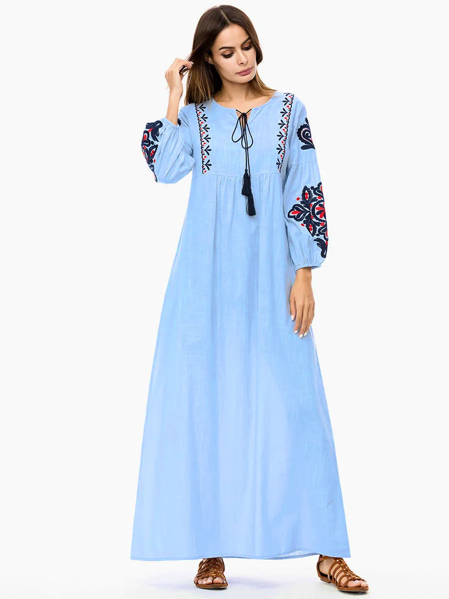 BNSQ женские мусульманские Длинные платья плюс размер халат вышивка abaya открытый Дубай Парер Рамадан Повседневный кафтан длинное платье