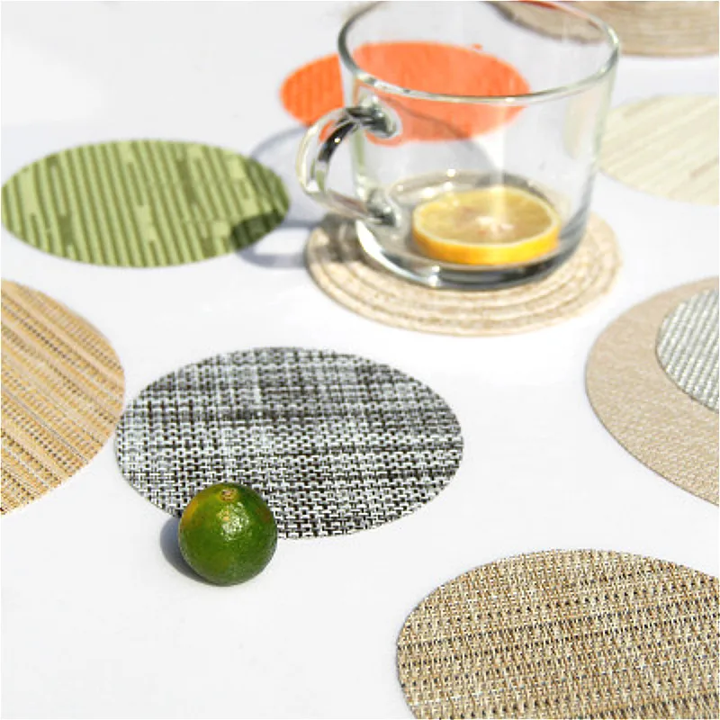 Linen Napkins Round Design Table PVC Woven Pad Solid Placemats Non Slip Mat 10cm Insulation Mats | Дом и сад