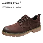 Мужские кожаные оксфорды Walkerpeak, коричневые повседневные уличные туфли из натуральной воловьей кожи на плоской подошве, на шнуровке, 100%