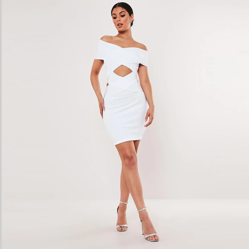 

2019 Autumn New Sexy White Women'S Dress Sleeveless Hollow Backless Bodycon Mini Dress Nightclub Celebrity Party Dress Vestidos
