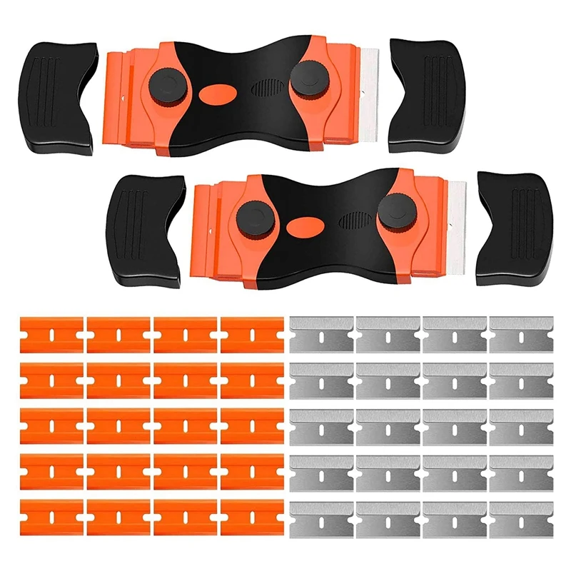 

2Pcs Ceramic Hob Scraper Double Edged Glass-Scrapers Window Scraper with 80 Pack Replacement-Blades for Removing Labels