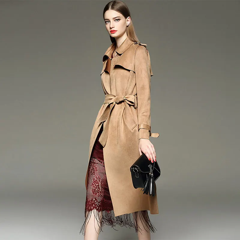 

Fashion Women's Coa Tplus Size 3xl Slim Windbreaker Casual Long Solid Temperament Trench Coat Women Belt Cardigan