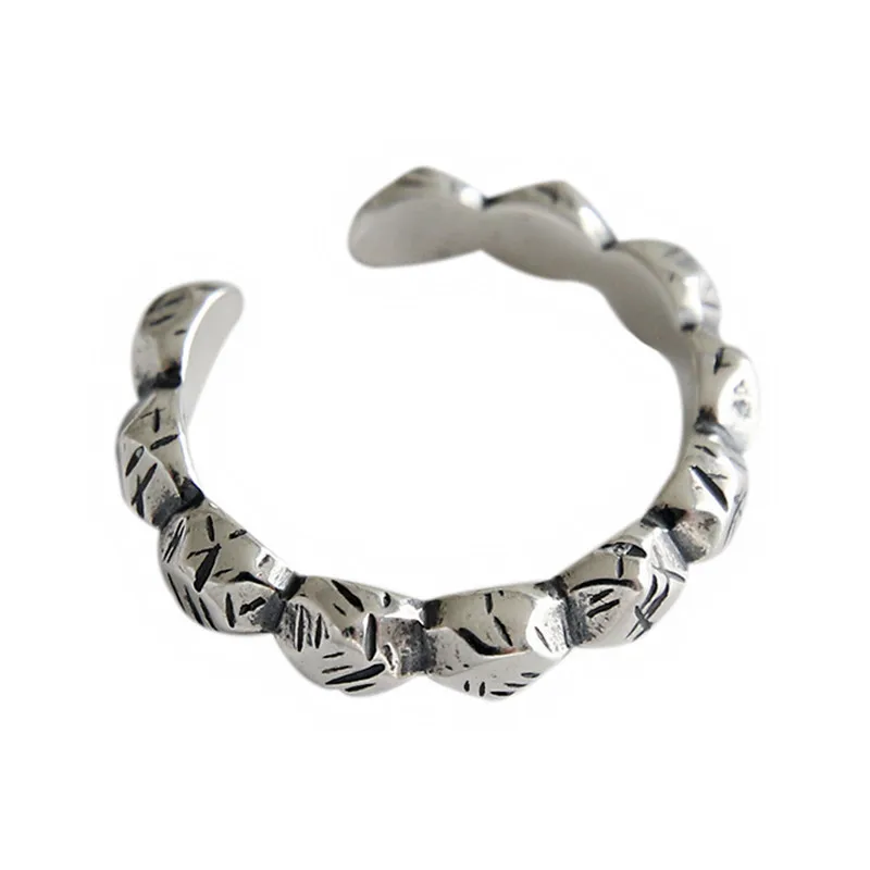 

POPACC 925 Sterling Silver Fashion Irregular Section Wave Thai Silver Ring Polygon Opening Ring For Women Jewelry