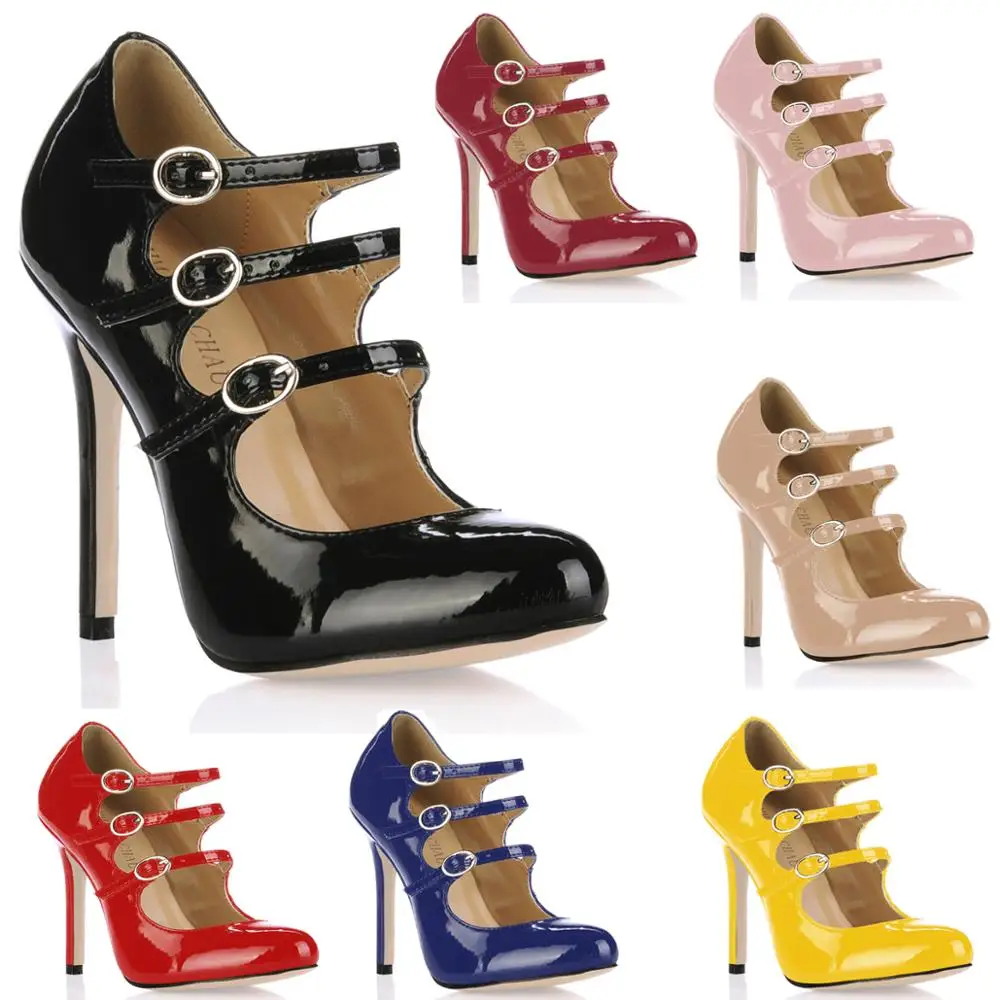 

CHMILE CHAU Patent Sexy Party Shoes Women Round Toe Stiletto High Heel Straps Lady Pumps Zapatos Mujer Chaussure Talon 0640C-b1
