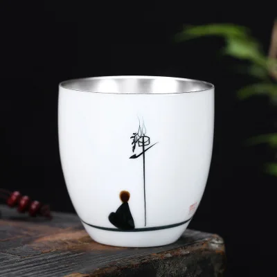 Ручная роспись фарфоровая чашка большая Серебряная для чая Позолоченная