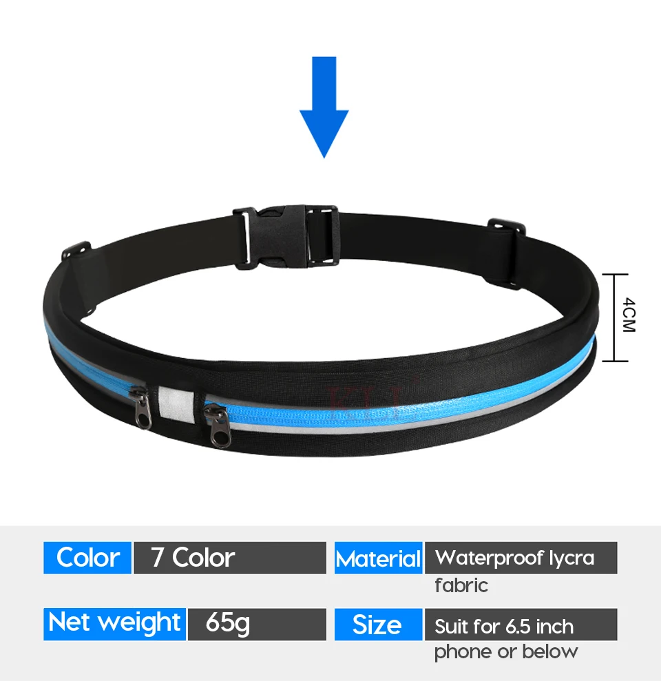 Sports Running Belt Slim Waist Pocket Belt Outdoor Dual Pouch 2 Pockets Sweatproof Reflective Waist Pack Fitness Workout Bag
