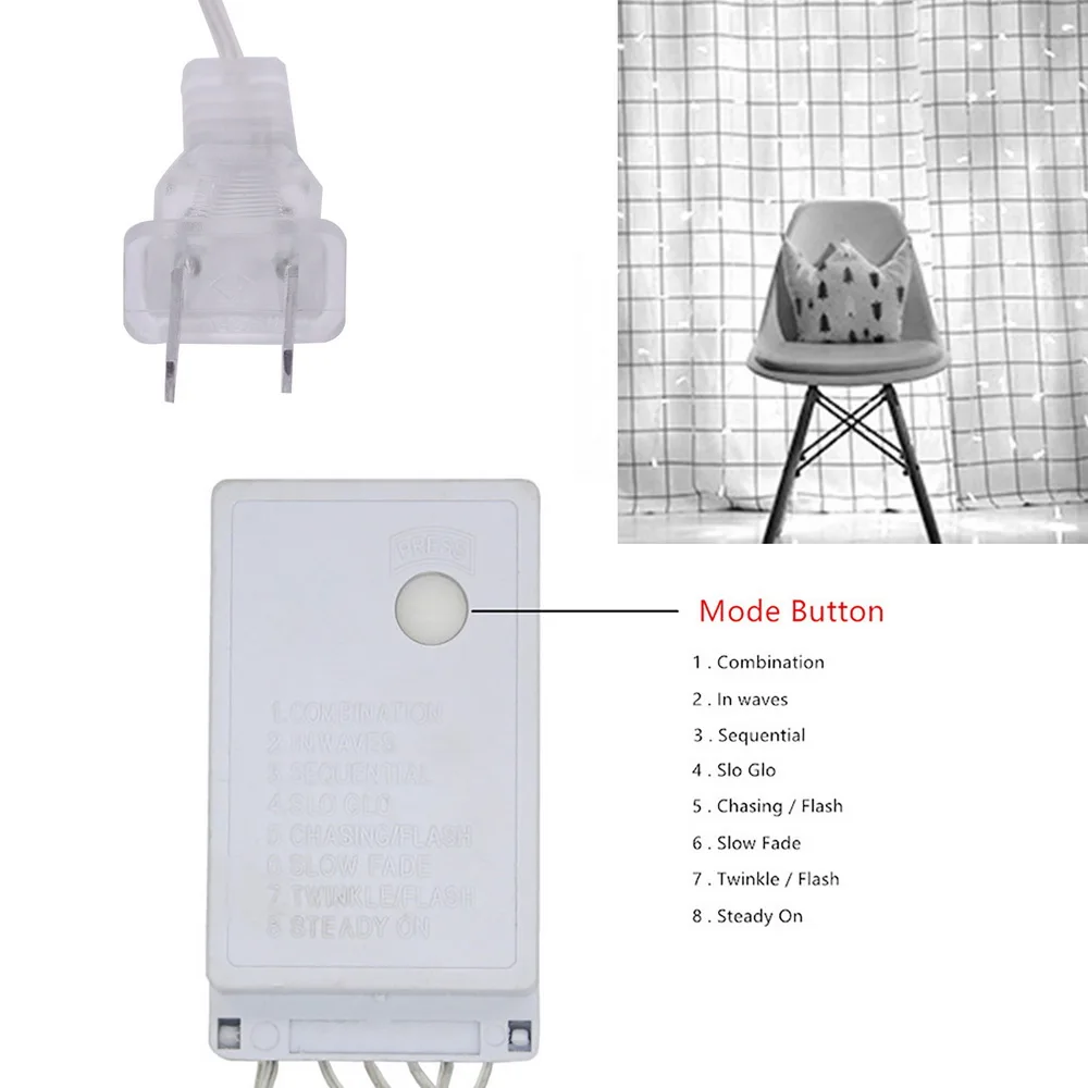 

Light Strip Led 3M x 3M 300-LED White Light Romantic Christmas Wedding Party Outdoor Decoration Curtain String Light (110V)