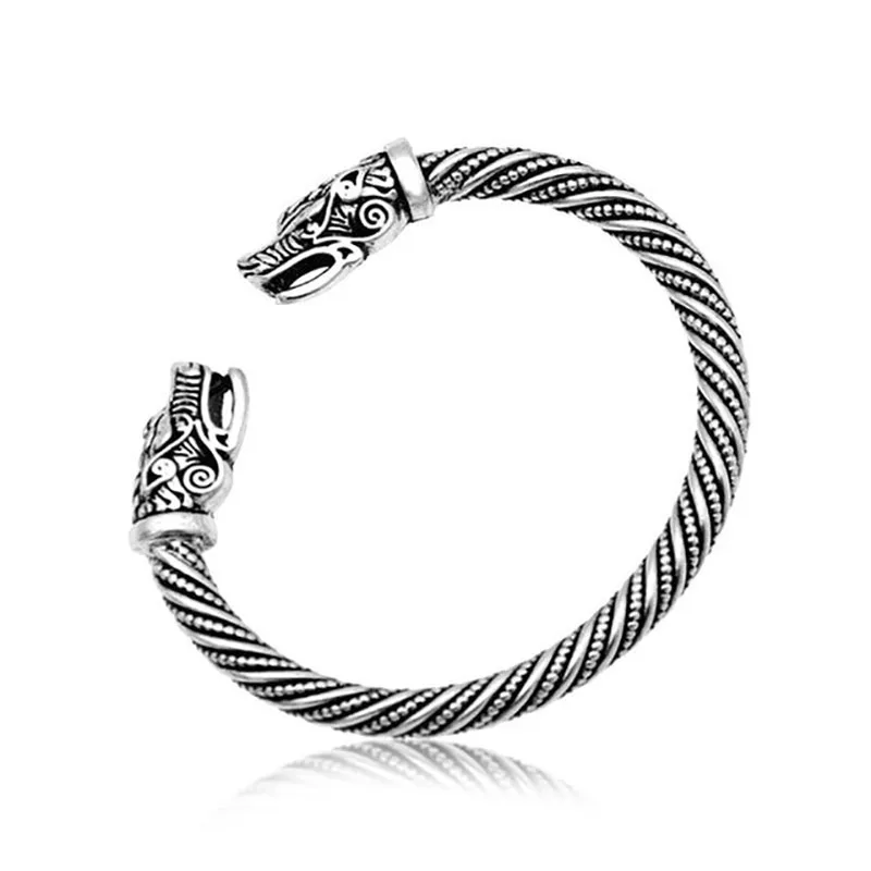 

Nordic Viking Bracelet Teen Double Dragon Wolf Head Open Bracelet Indian Jewelry Men Wristband Cuff Bracelets For Women Bangles